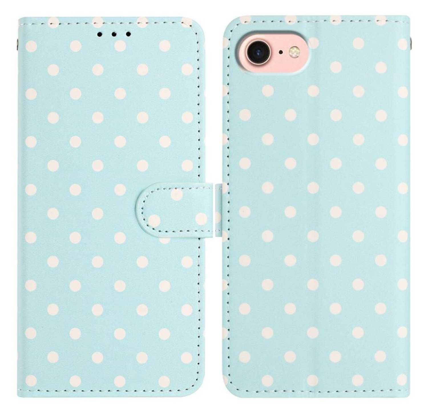 Apple iPhone 16e Hoesje Portemonnee Book Case Polka Dot Blauw afbeelding 1