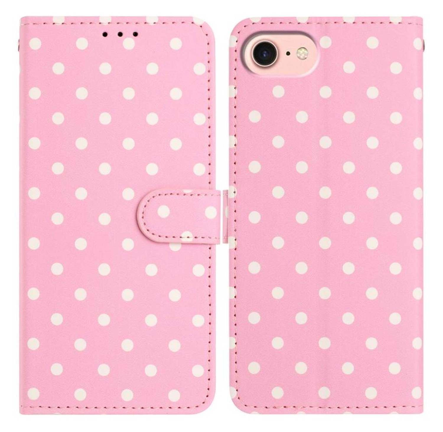 Apple iPhone 16e Hoesje Portemonnee Book Case Polka Dot Roze afbeelding 1