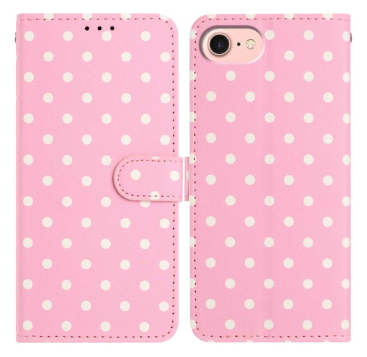 Apple iPhone 16e Hoesje Portemonnee Book Case Polka Dot Roze afbeelding 1