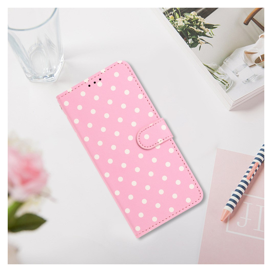 Apple iPhone 16e Hoesje Portemonnee Book Case Polka Dot Roze afbeelding 9