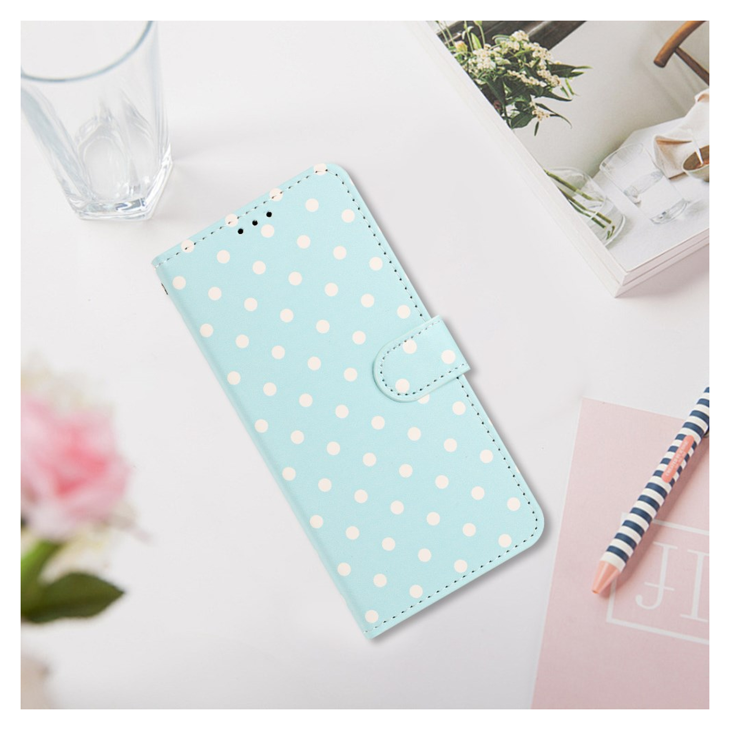 Samsung Galaxy A56 Hoesje Portemonnee Book Case Polka Dot Blauw afbeelding 10