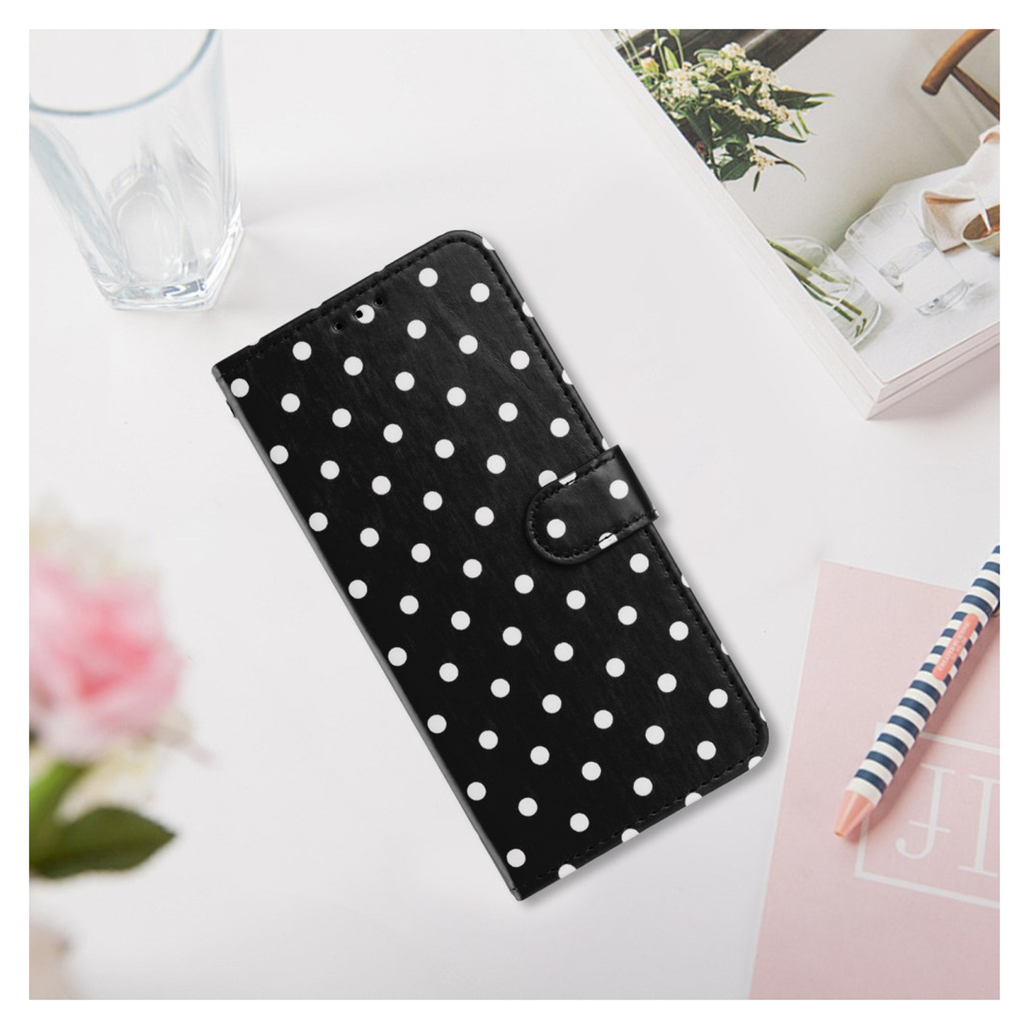 Samsung Galaxy A55 Hoesje Portemonnee Book Case Polka Dot Zwart afbeelding 10
