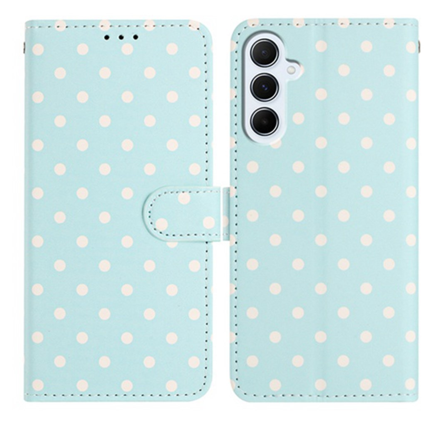 Samsung Galaxy A55 Hoesje Portemonnee Book Case Polka Dot Blauw afbeelding 1