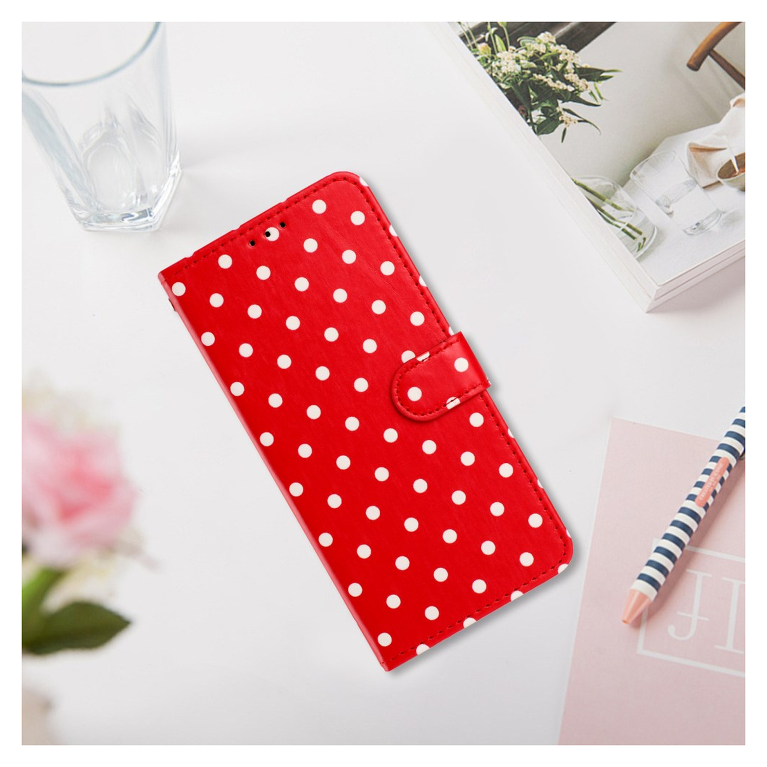 Samsung Galaxy A35 Hoesje Portemonnee Book Case Polka Dot Rood afbeelding 10