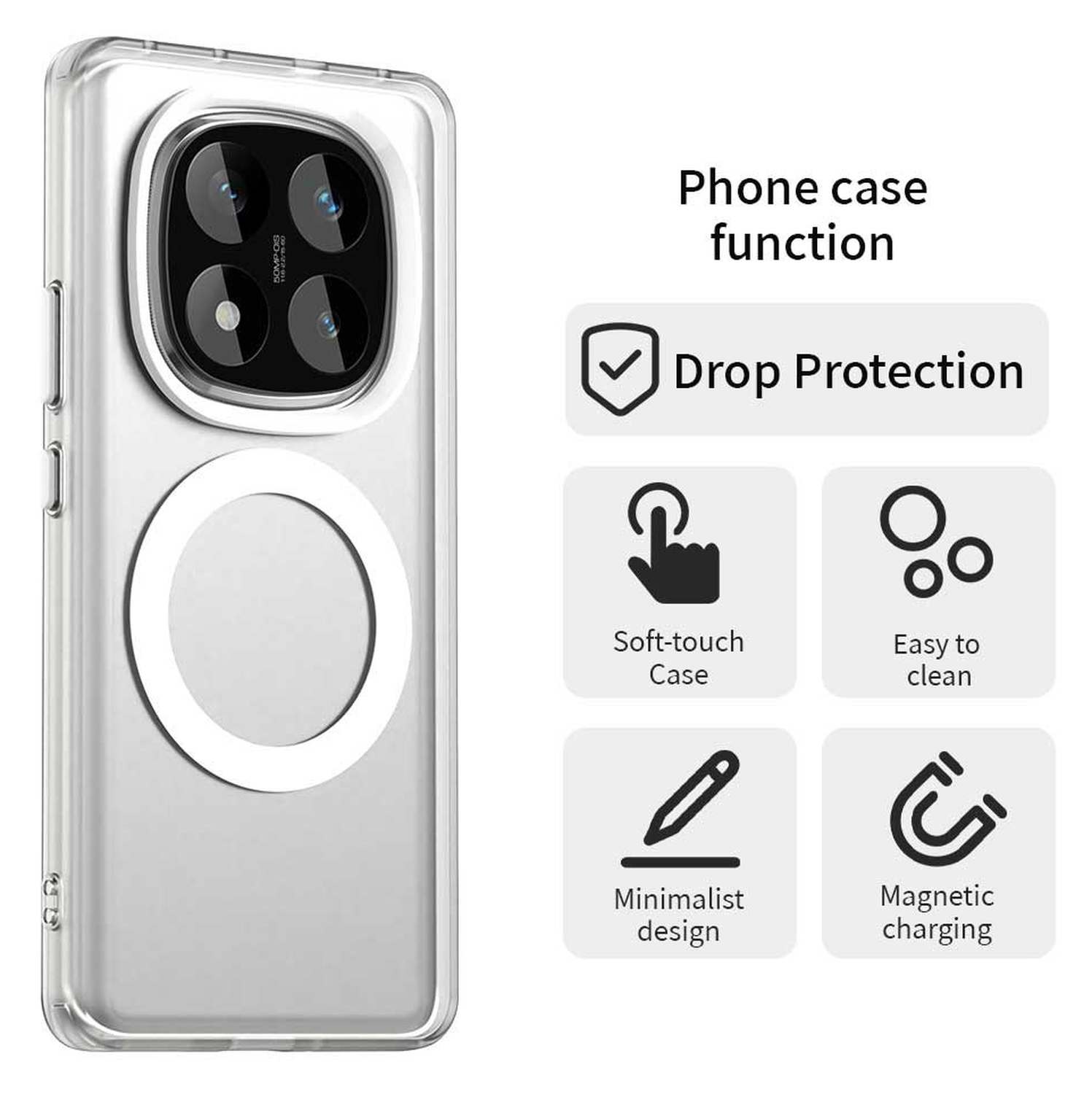 Xiaomi Poco X7 / Redmi Note 14 Pro 5G Hoesje MagSafe Semi-Transparant & Wit afbeelding 2