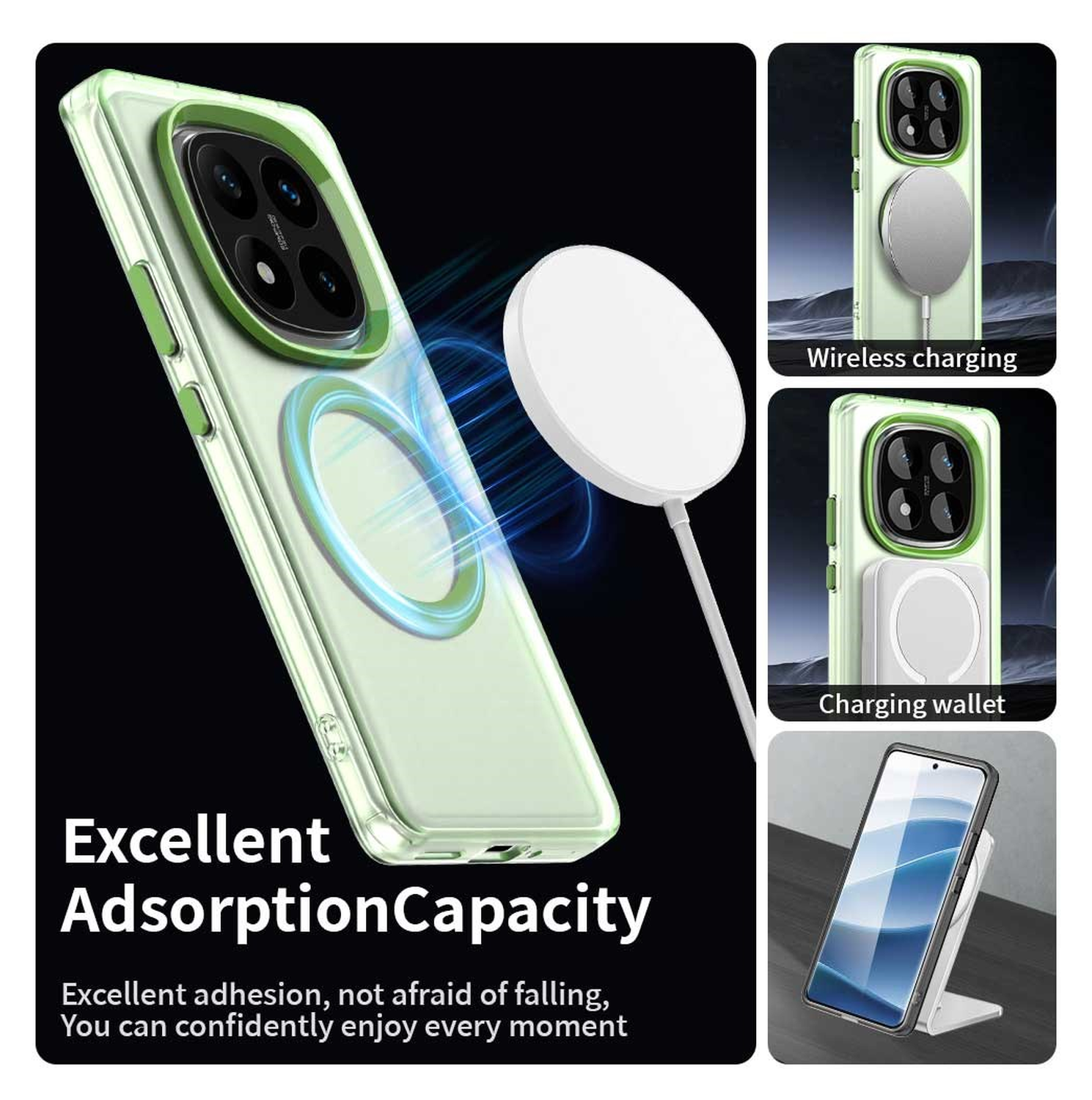 Xiaomi Poco X7 / Redmi Note 14 Pro 5G Hoesje MagSafe Semi-Transparant & Groen afbeelding 6