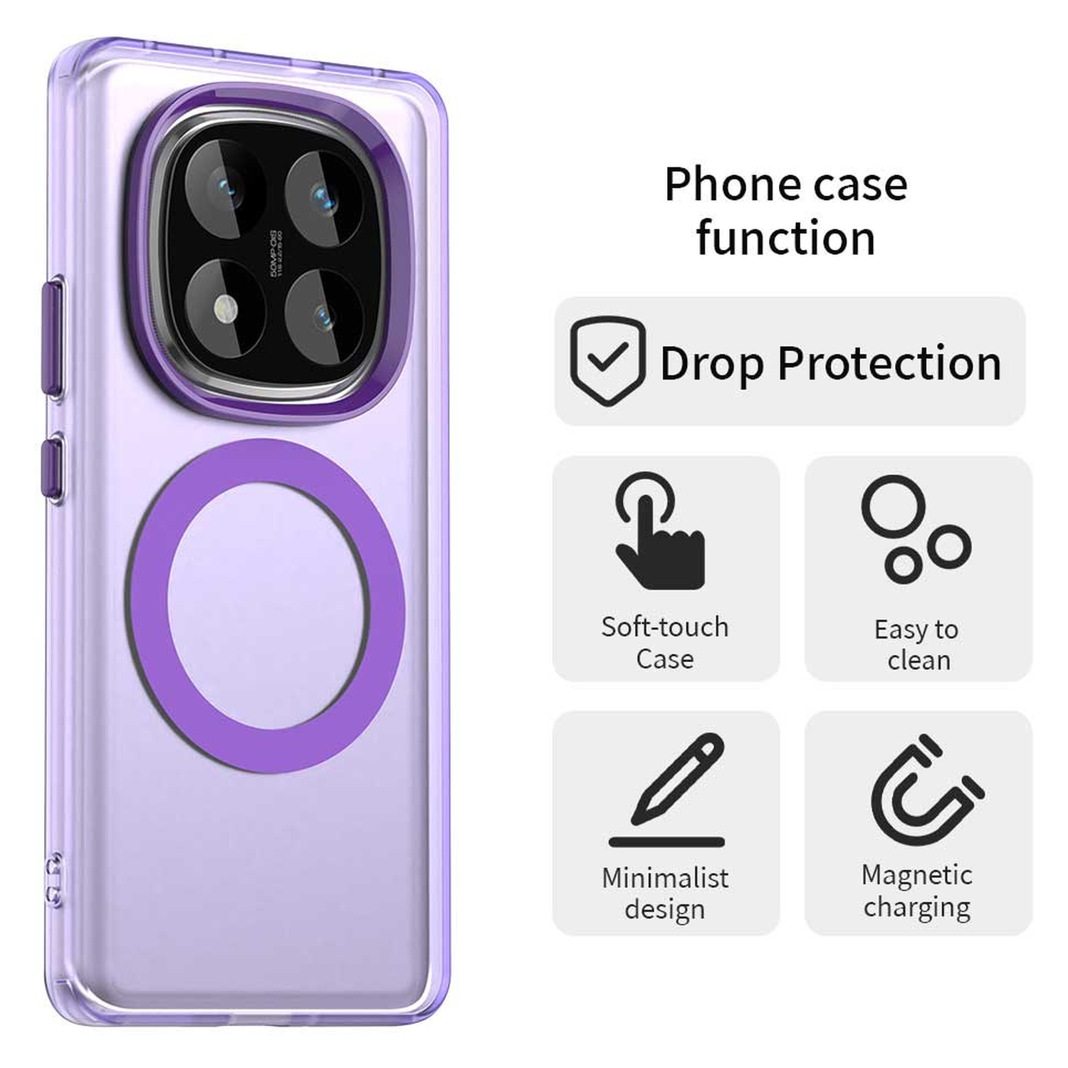 Xiaomi Poco X7 / Redmi Note 14 Pro 5G Hoesje MagSafe Semi-Transparant & Paars afbeelding 2