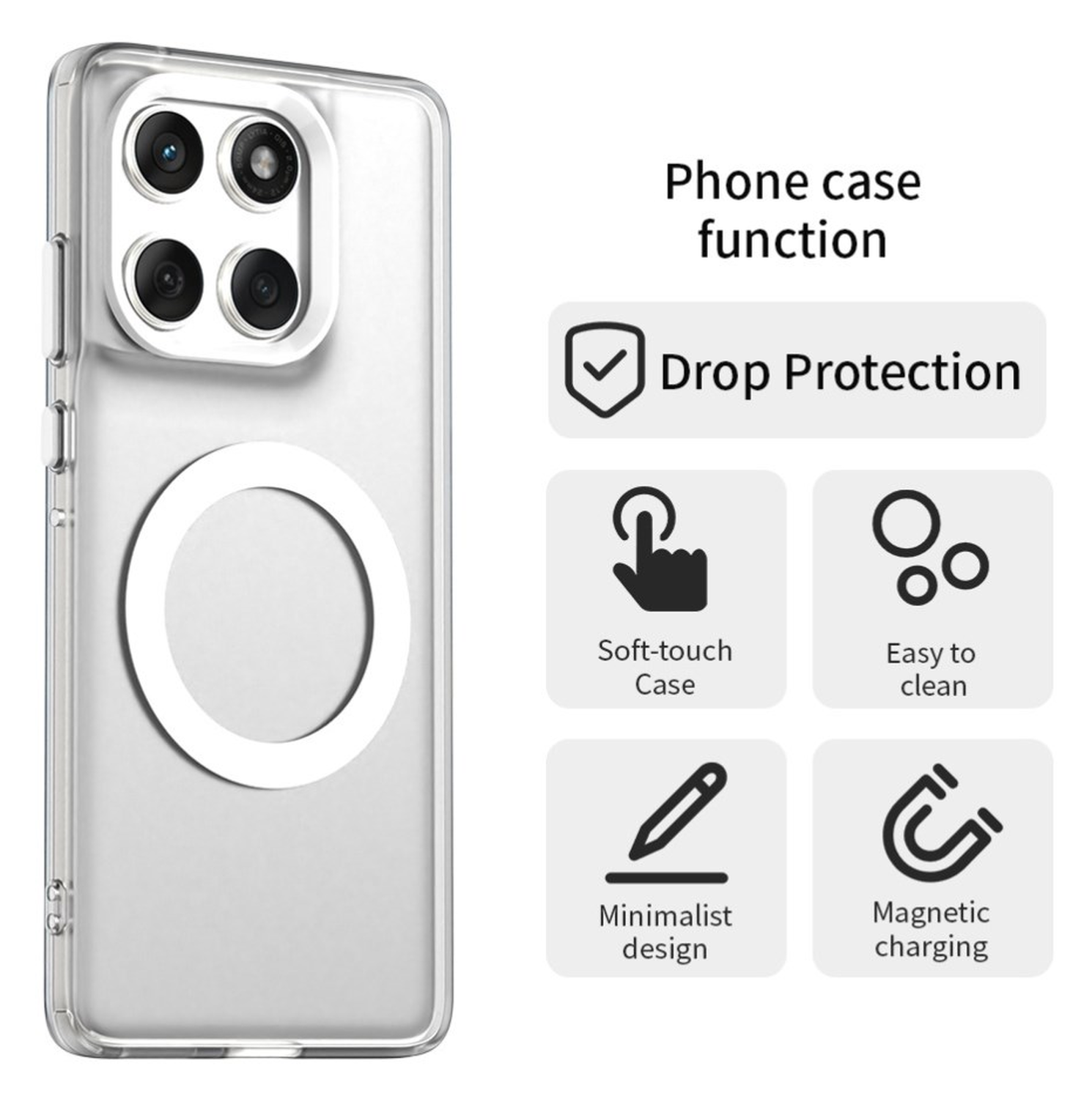 Motorola Edge 60 Fusion Hoesje MagSafe Backcover Semi-Transparant & Wit afbeelding 2