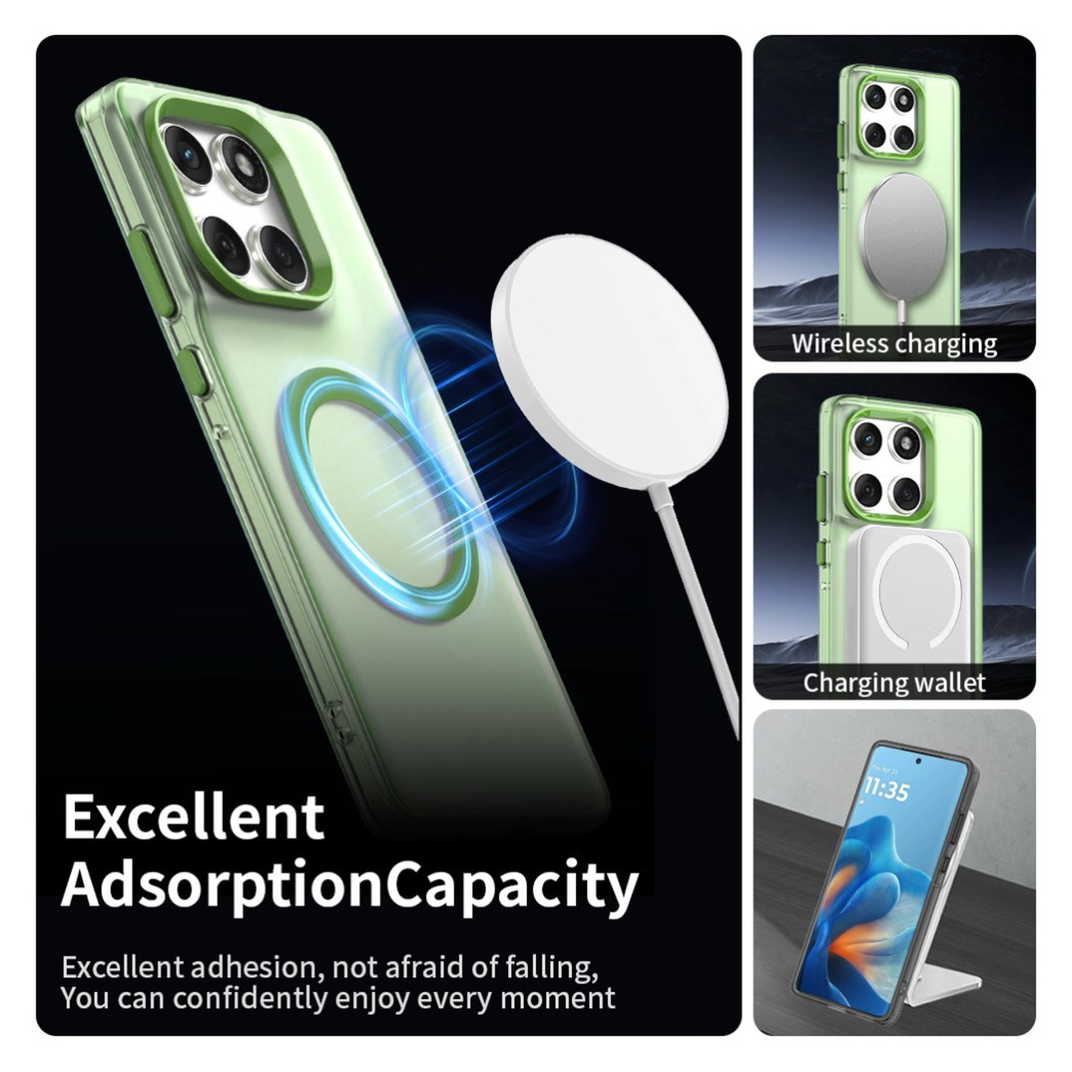 Motorola Edge 60 Fusion Hoesje MagSafe Backcover Semi-Transparant & Groen afbeelding 6