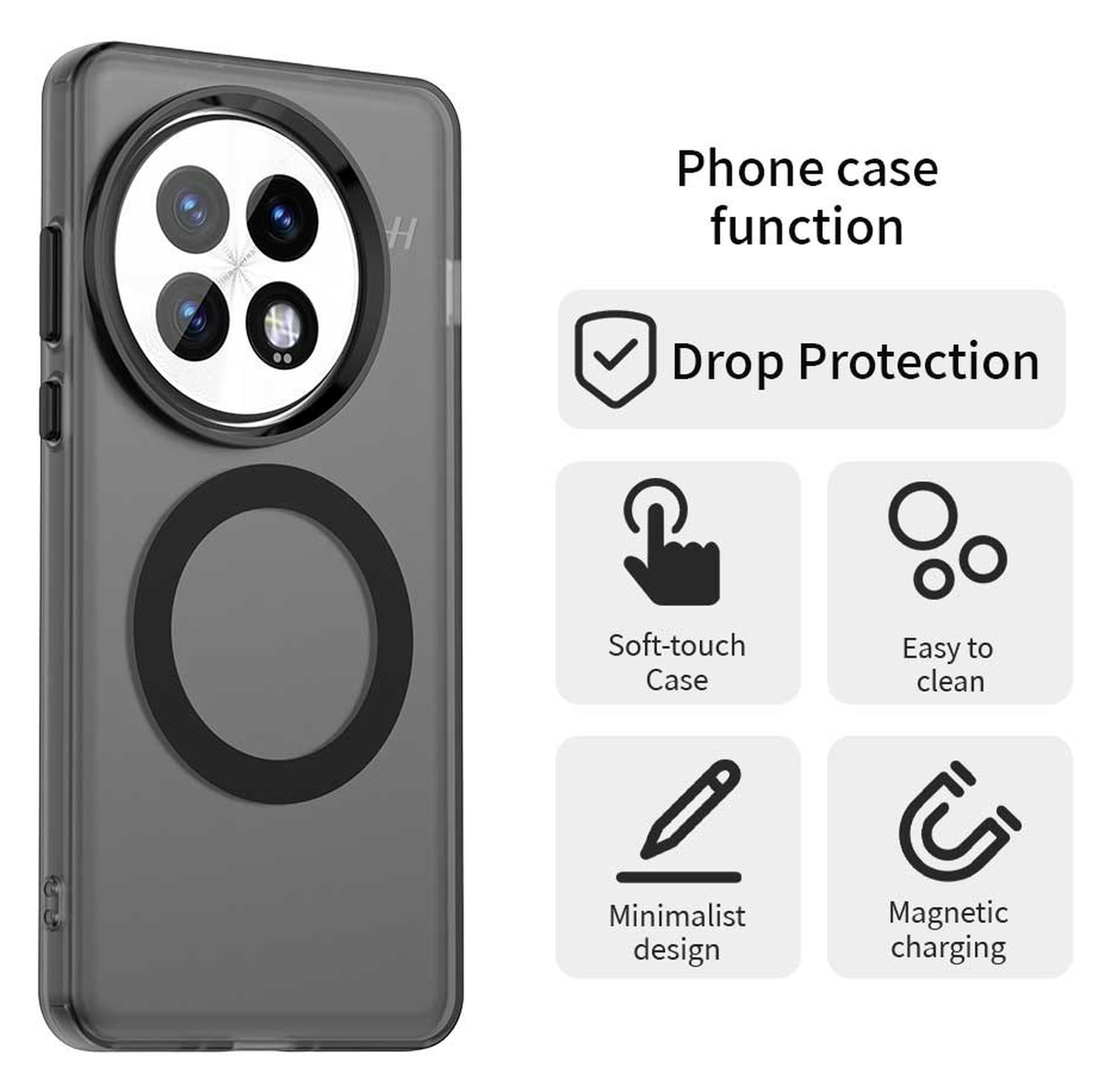 OnePlus 13 Hoesje MagSafe Backcover Semi-Transparant & Zwart afbeelding 2