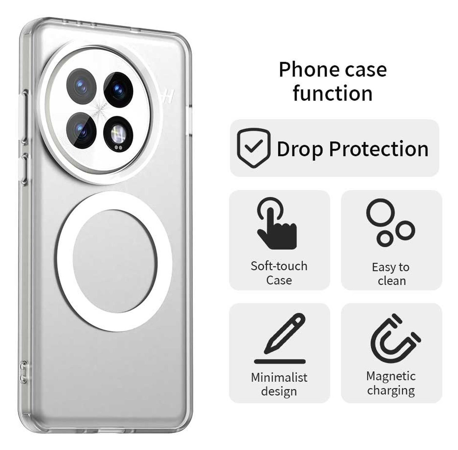 OnePlus 13 Hoesje MagSafe Backcover Semi-Transparant & Wit afbeelding 2