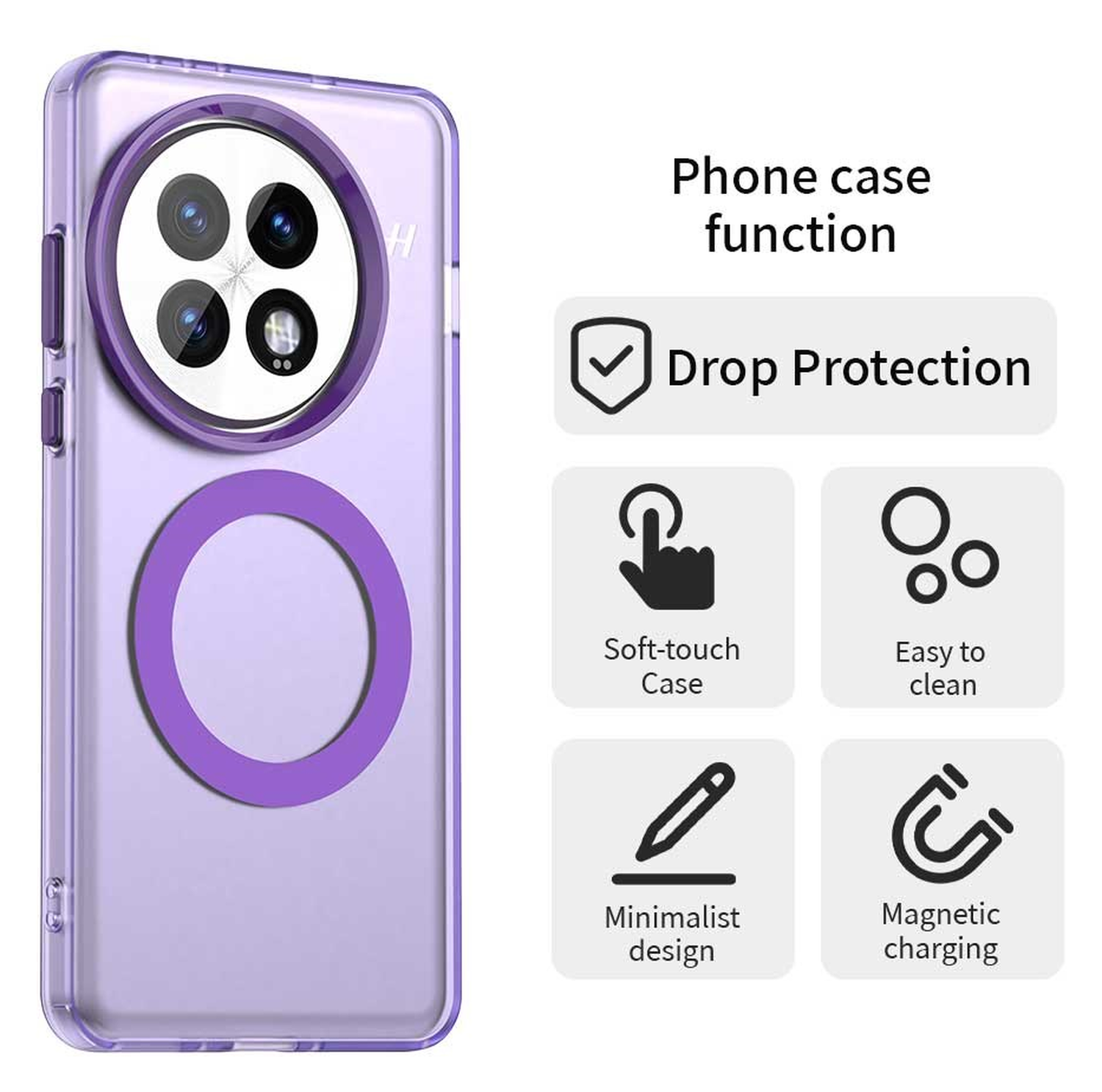 OnePlus 13 Hoesje MagSafe Backcover Semi-Transparant & Paars afbeelding 2