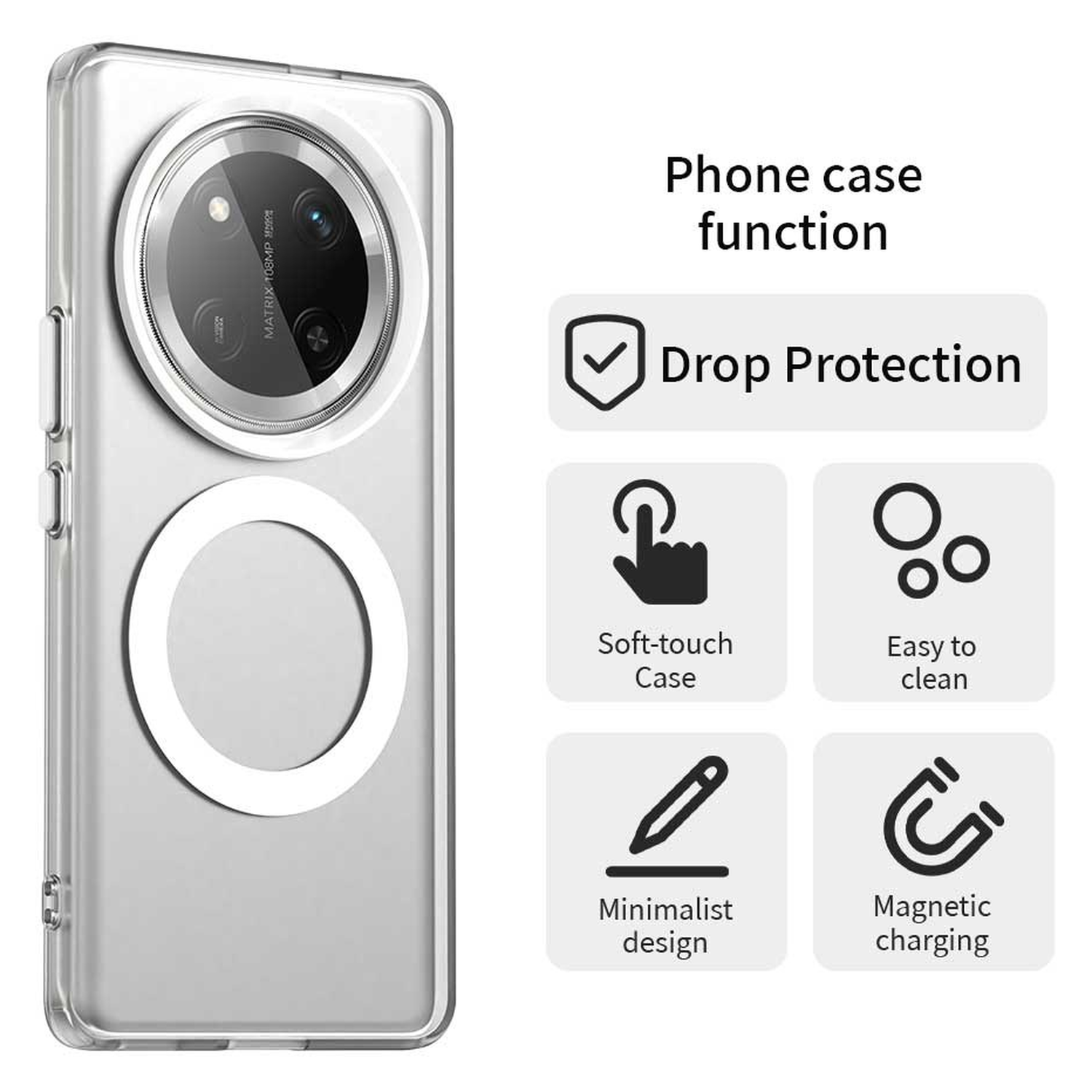 Honor Magic 7 Lite Hoesje MagSafe Backcover Semi-Transparant & Wit afbeelding 2