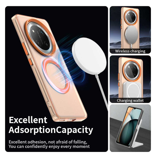 Honor Magic 7 Lite Hoesje MagSafe Backcover Semi-Transparant & Oranje afbeelding 6