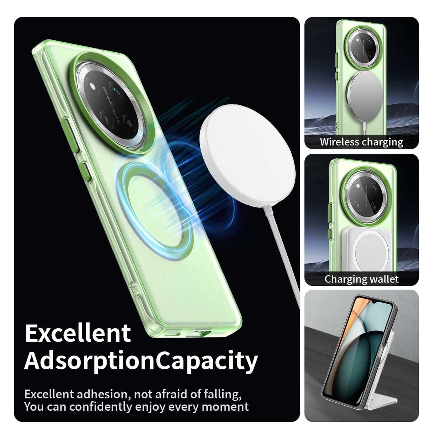 Honor Magic 7 Lite Hoesje MagSafe Backcover Semi-Transparant & Groen afbeelding 6