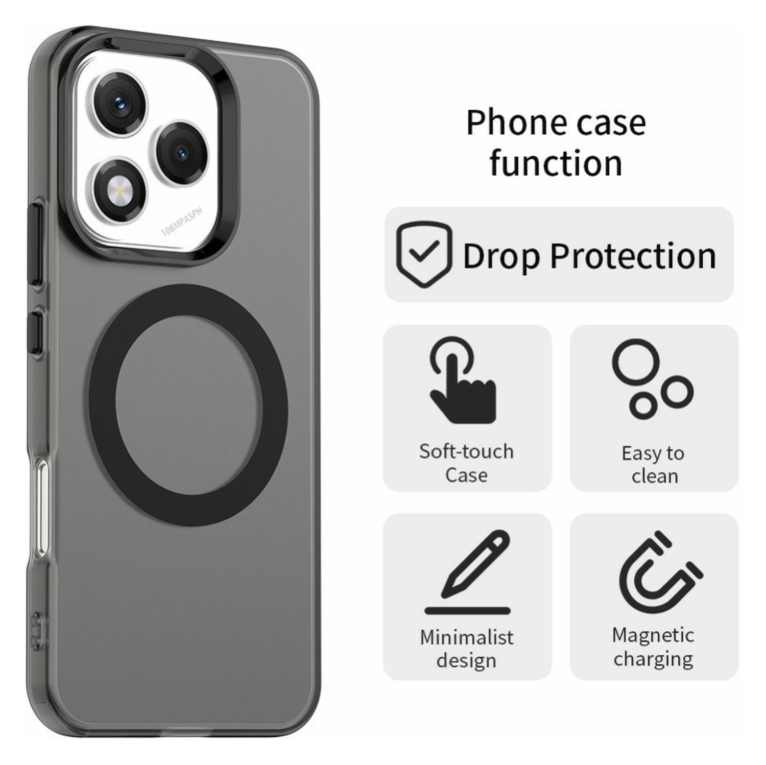 Honor 400 Lite Hoesje MagSafe Backcover Semi-Transparant & Zwart afbeelding 2