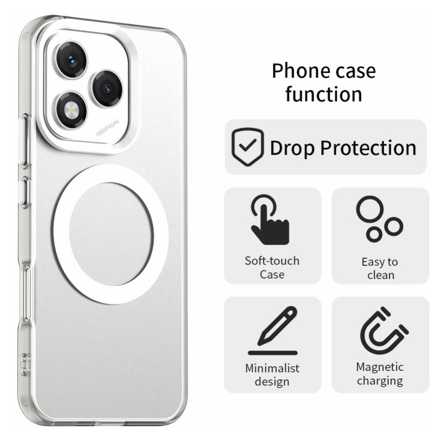 Honor 400 Lite Hoesje MagSafe Backcover Semi-Transparant & Wit afbeelding 2