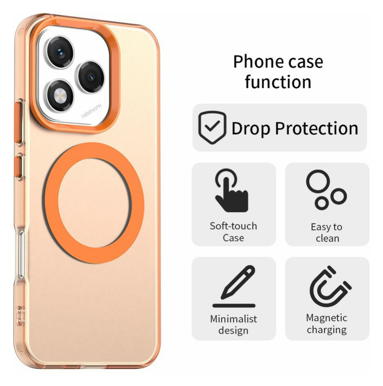 Honor 400 Lite Hoesje MagSafe Backcover Semi-Transparant & Oranje afbeelding 2