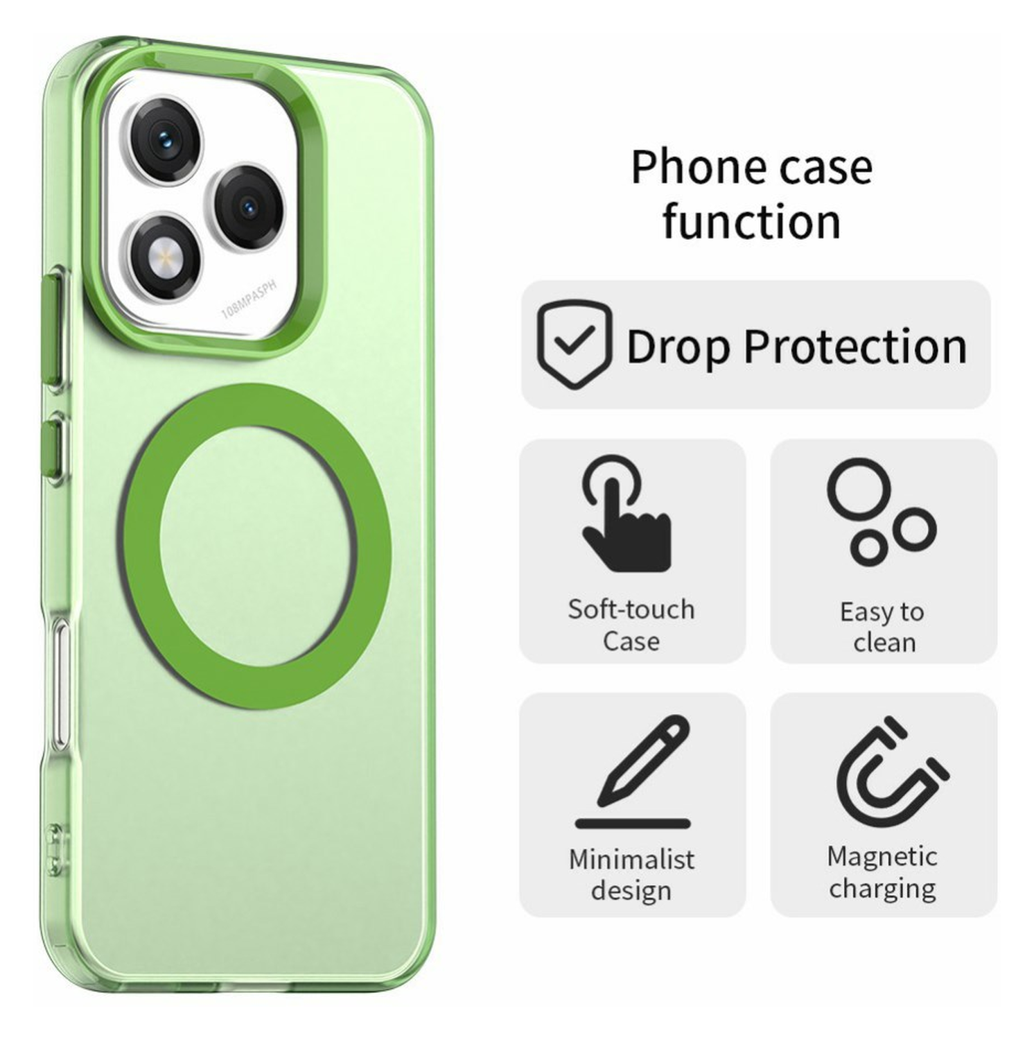 Honor 400 Lite Hoesje MagSafe Backcover Semi-Transparant & Groen afbeelding 2