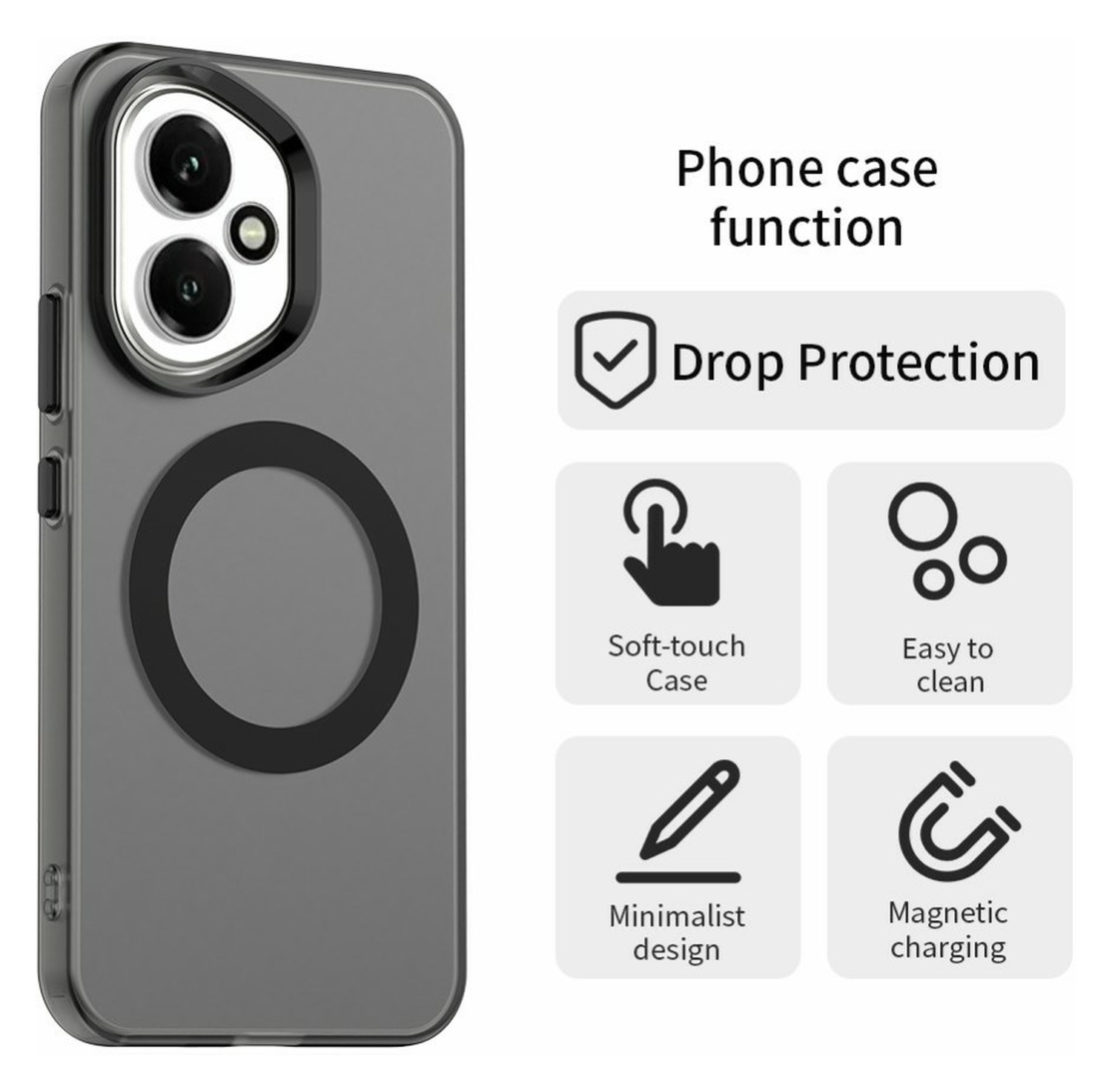 Honor 400 Hoesje MagSafe Backcover Semi-Transparant & Zwart afbeelding 2