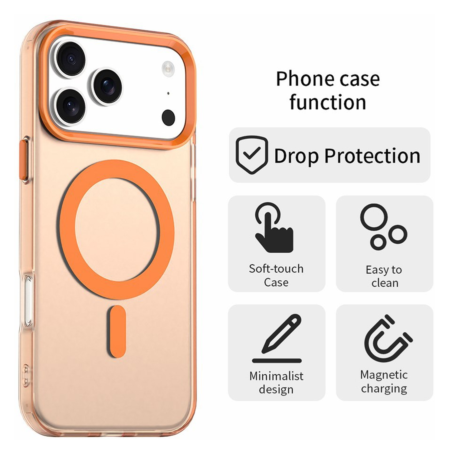 Apple iPhone 17 Pro Max Hoesje MagSafe Backcover Semi-Transparant & Oranje afbeelding 2
