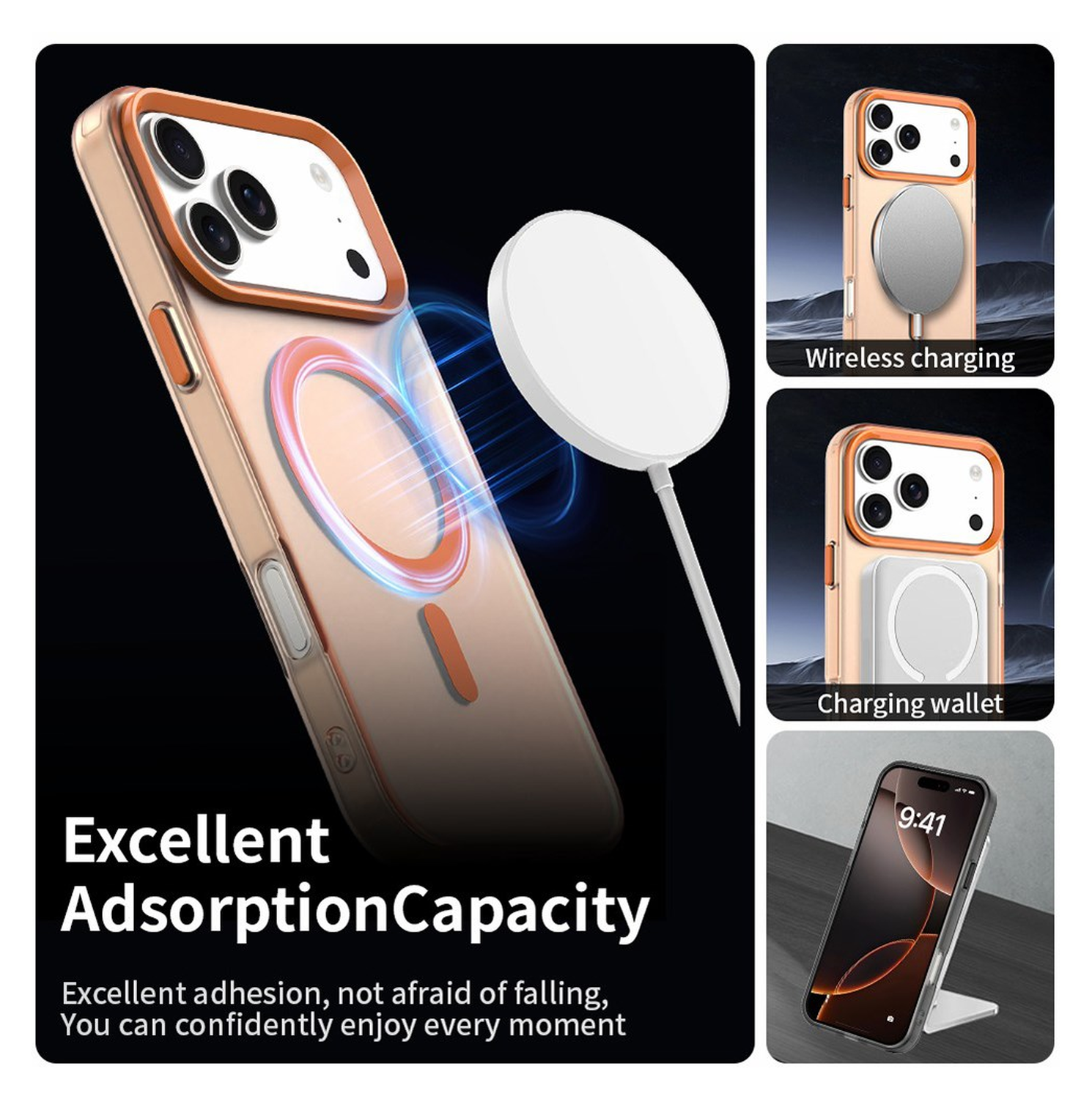 Apple iPhone 17 Pro Max Hoesje MagSafe Backcover Semi-Transparant & Oranje afbeelding 4