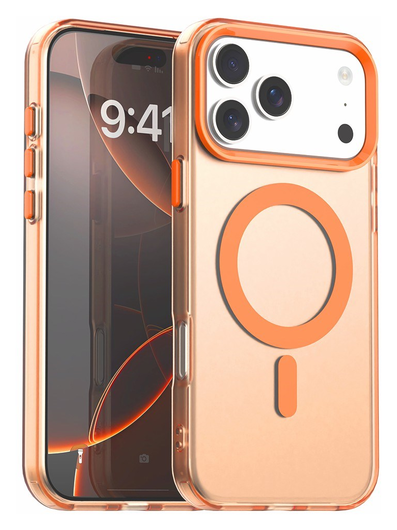 Apple iPhone 17 Pro Max Hoesje MagSafe Backcover Semi-Transparant & Oranje afbeelding 1
