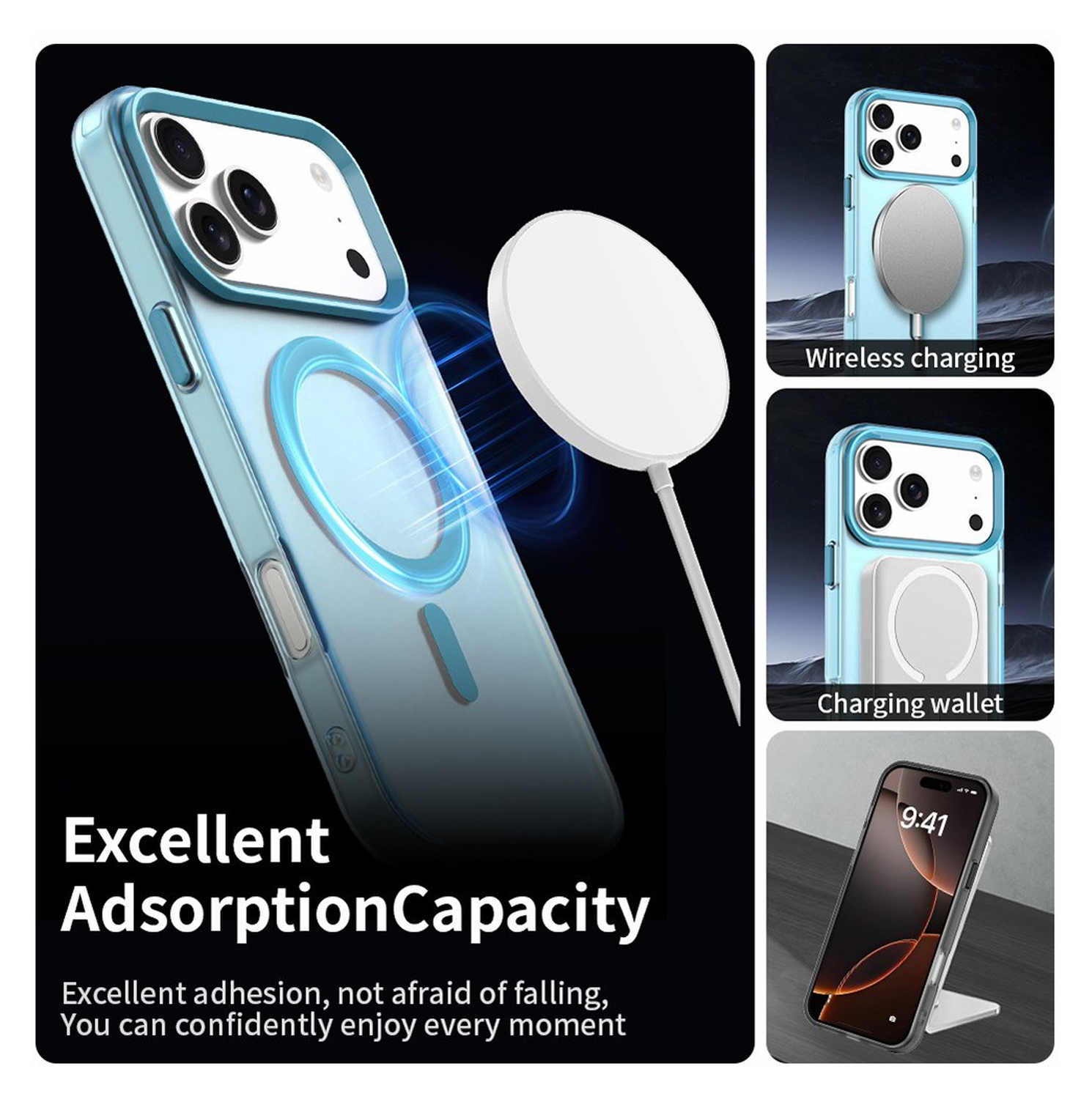 Apple iPhone 17 Pro Max Hoesje MagSafe Backcover Semi-Transparant & Blauw afbeelding 4