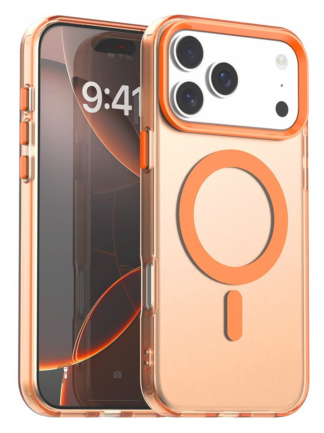 Apple iPhone 17 Pro Hoesje MagSafe Backcover Semi-Transparant & Oranje afbeelding 1