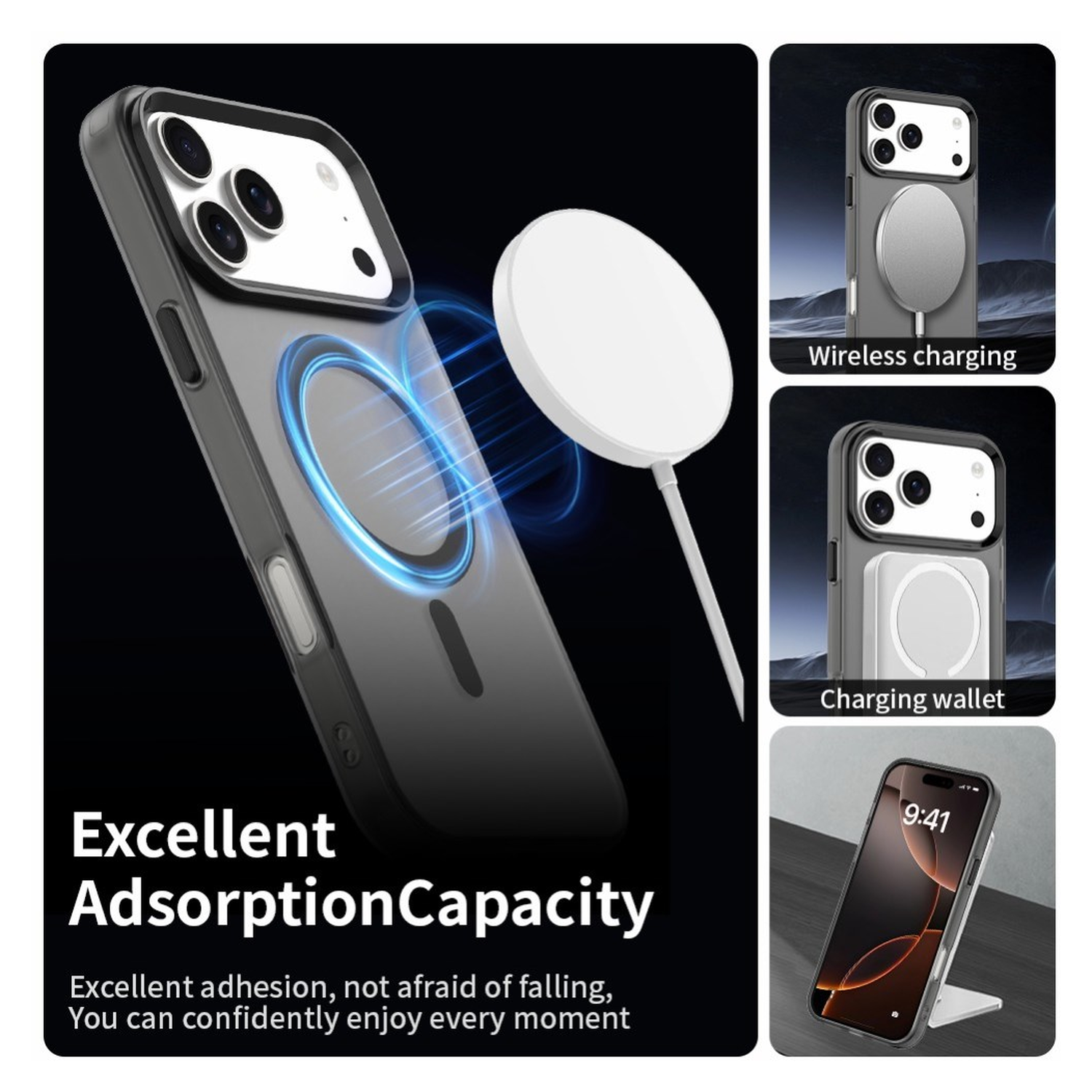 Apple iPhone 17 Pro Hoesje MagSafe Backcover Semi-Transparant & Zwart afbeelding 3