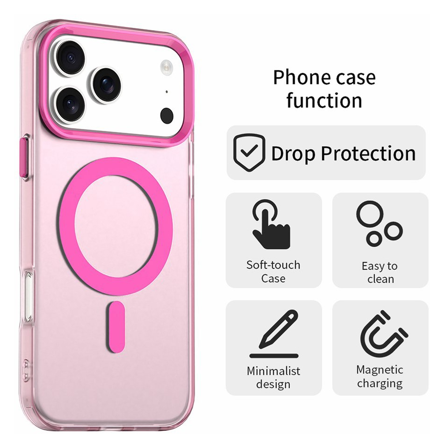 Apple iPhone 17 Pro Hoesje MagSafe Backcover Semi-Transparant & Roze afbeelding 2