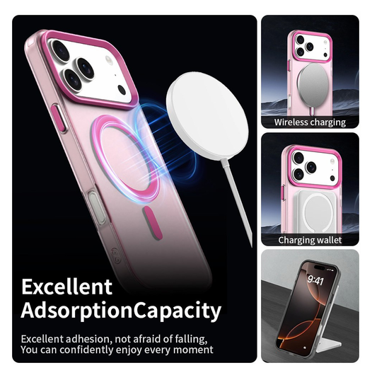 Apple iPhone 17 Pro Hoesje MagSafe Backcover Semi-Transparant & Roze afbeelding 4