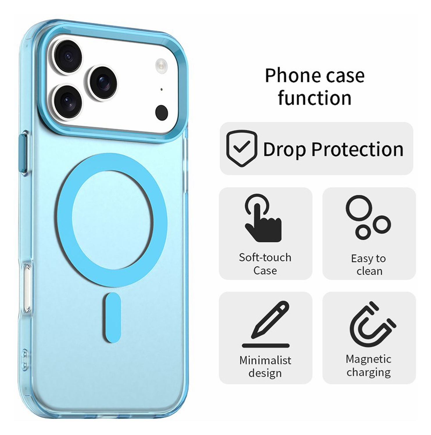 Apple iPhone 17 Pro Hoesje MagSafe Backcover Semi-Transparant & Blauw afbeelding 2