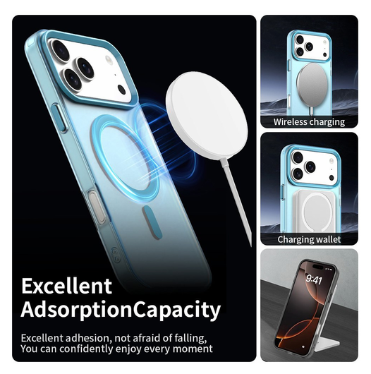 Apple iPhone 17 Pro Hoesje MagSafe Backcover Semi-Transparant & Blauw afbeelding 4