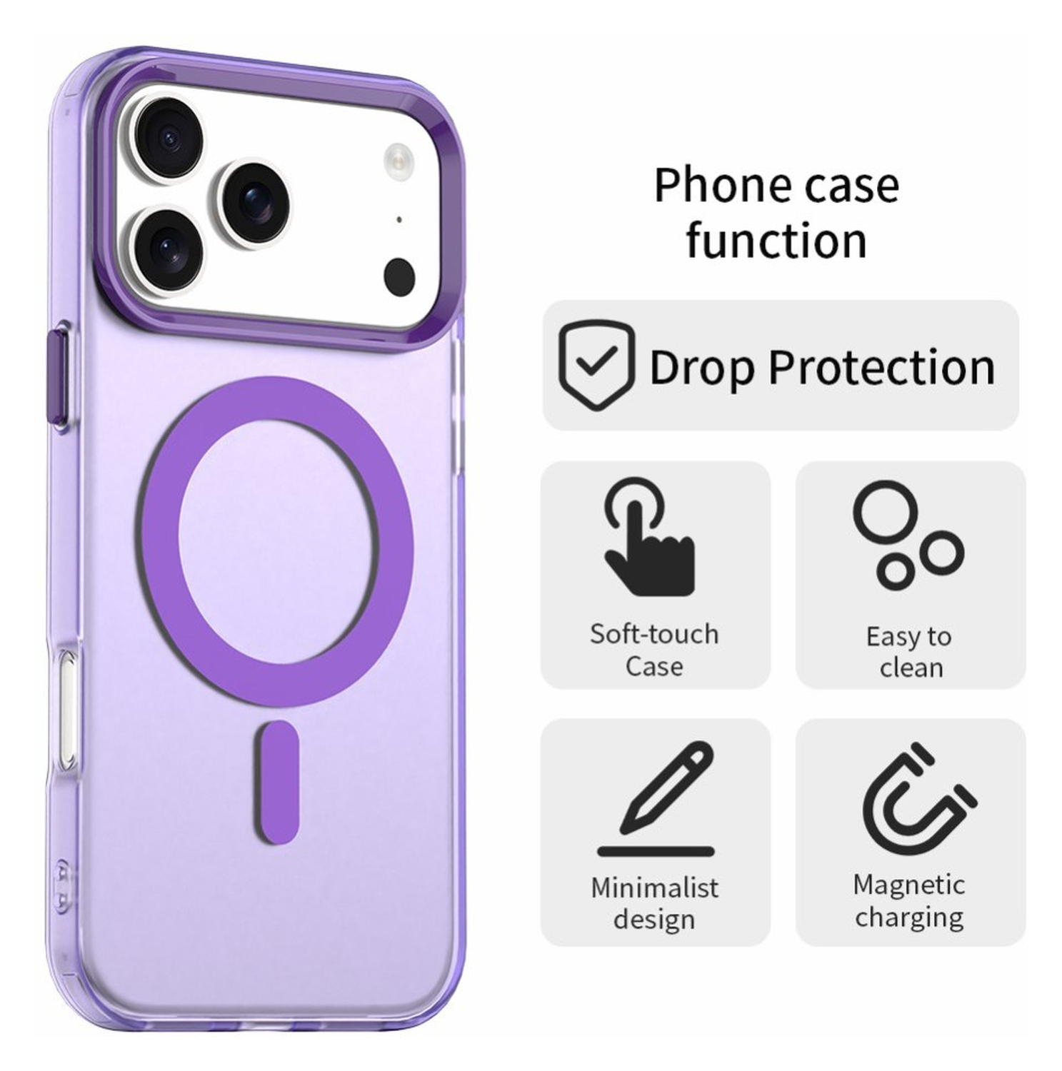 Apple iPhone 17 Pro Hoesje MagSafe Backcover Semi-Transparant & Paars afbeelding 3