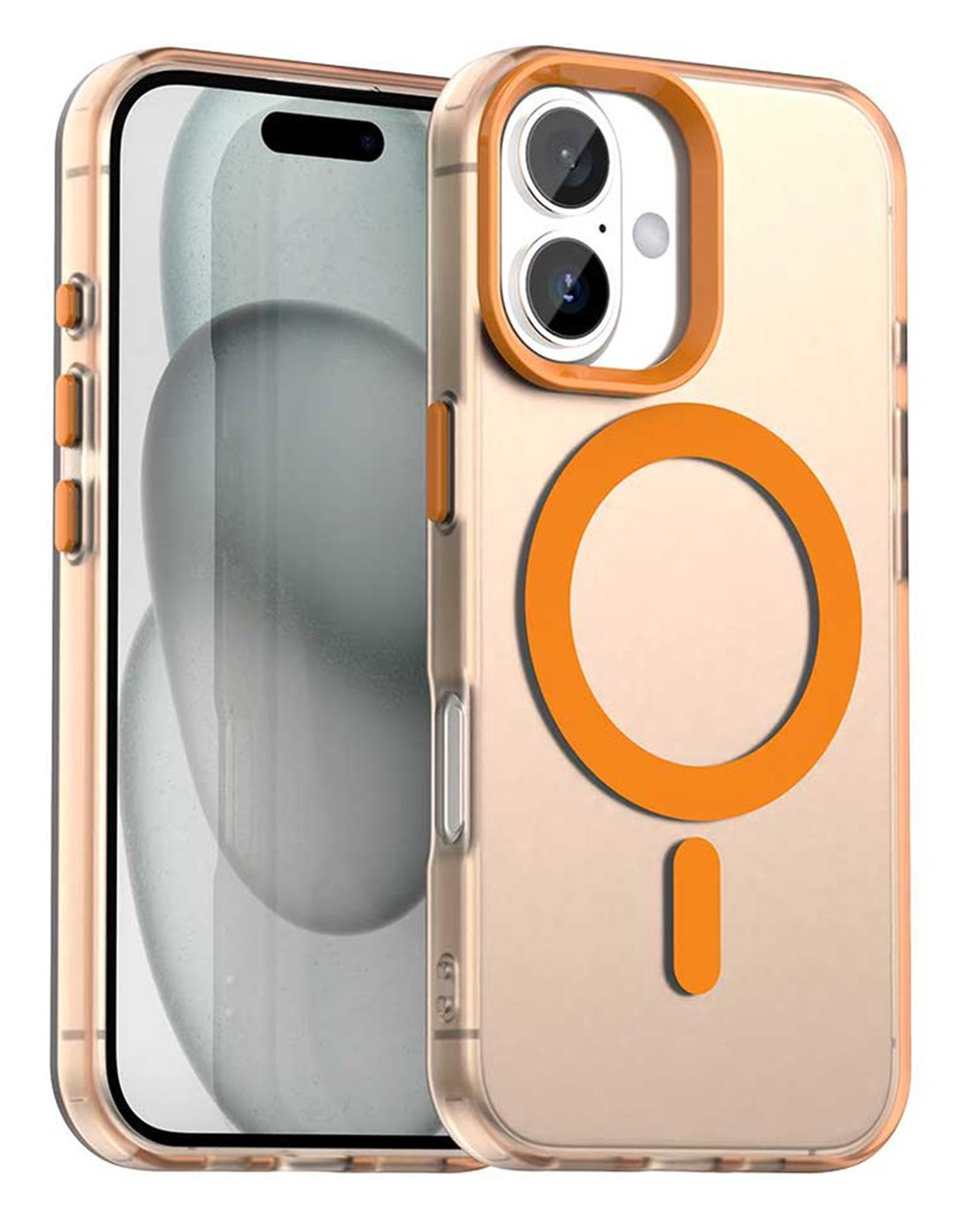 Apple iPhone 17 Hoesje MagSafe Backcover Semi-Transparant & Oranje afbeelding 1