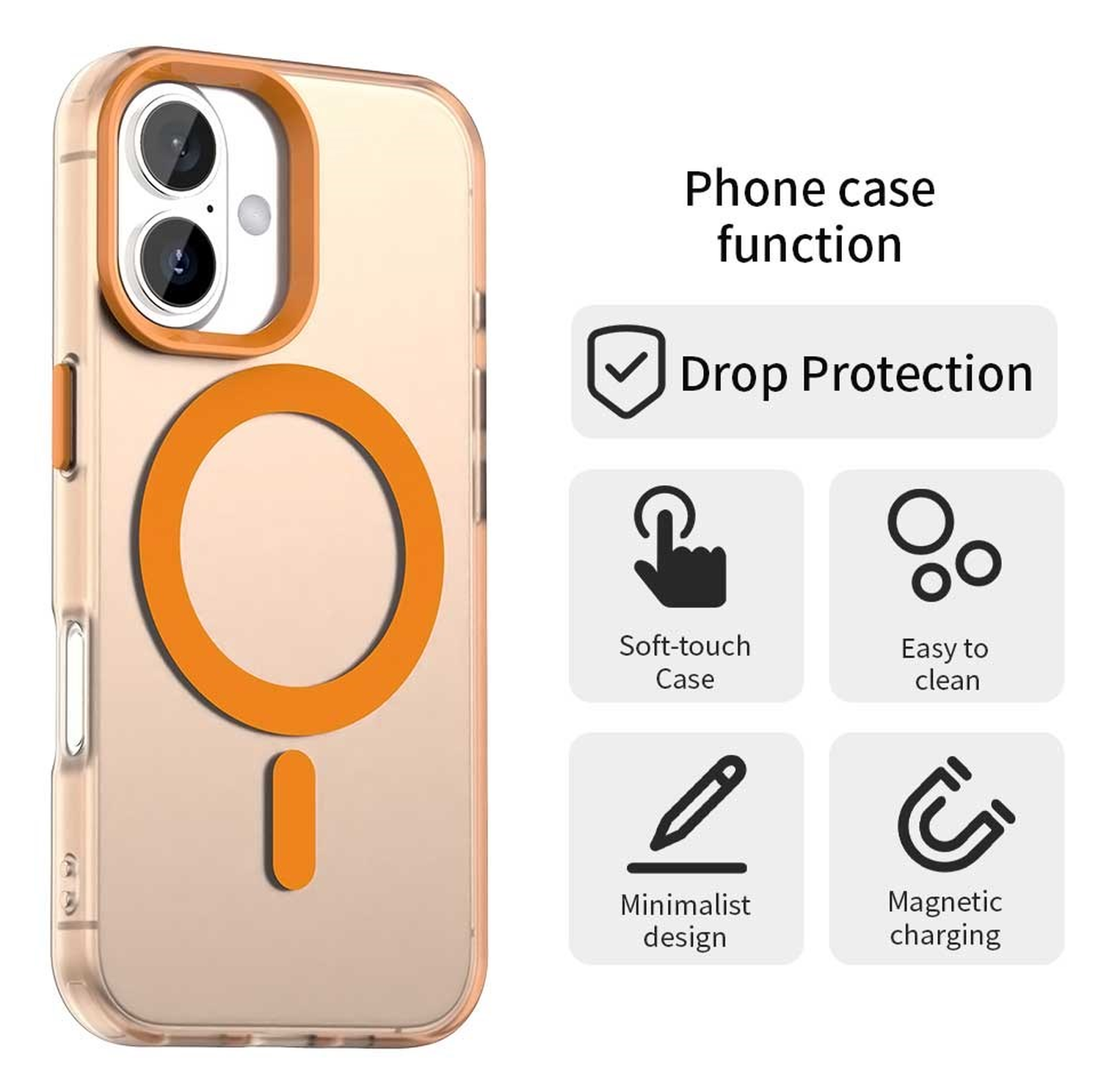 Apple iPhone 17 Hoesje MagSafe Backcover Semi-Transparant & Oranje afbeelding 8