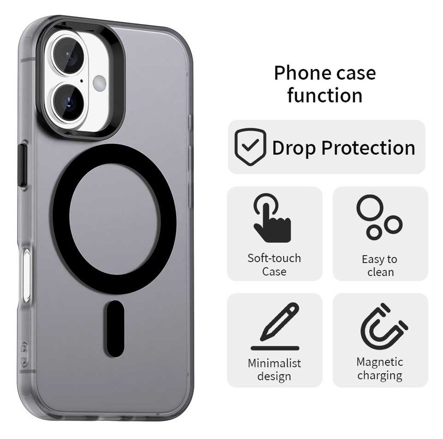 Apple iPhone 17 Hoesje MagSafe Backcover Semi-Transparant & Zwart afbeelding 5