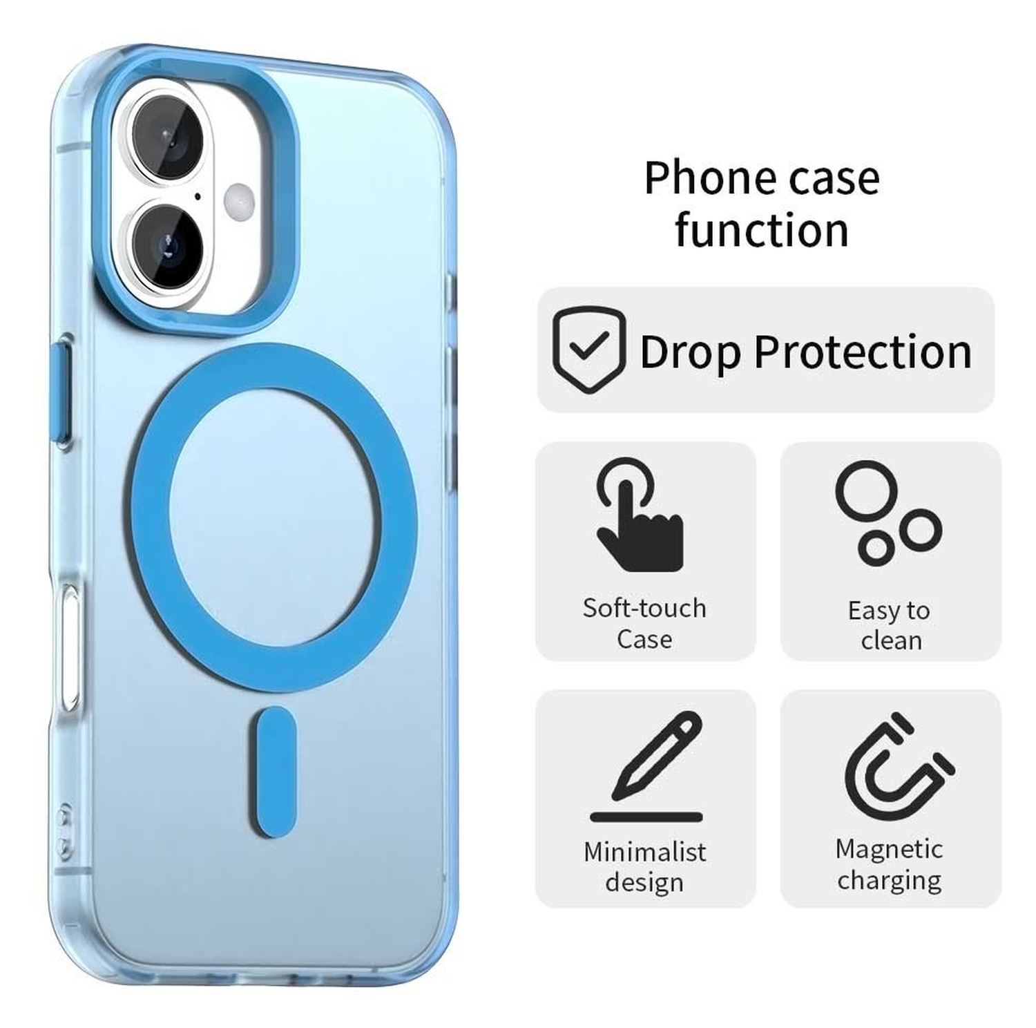 Apple iPhone 17 Hoesje MagSafe Backcover Semi-Transparant & Blauw afbeelding 2