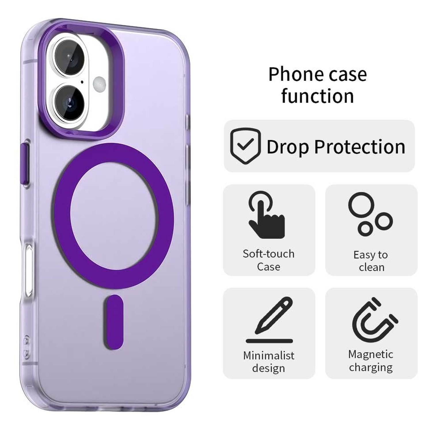 Apple iPhone 17 Hoesje MagSafe Backcover Semi-Transparant & Paars afbeelding 2