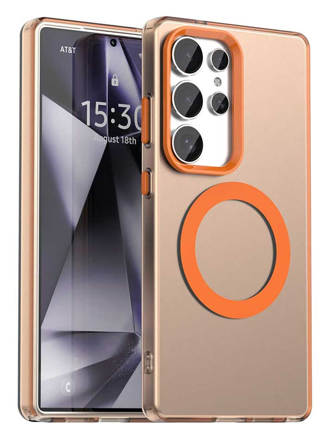 Samsung Galaxy S25 Ultra Hoesje MagSafe Backcover Semi-Transparant & Oranje afbeelding 1