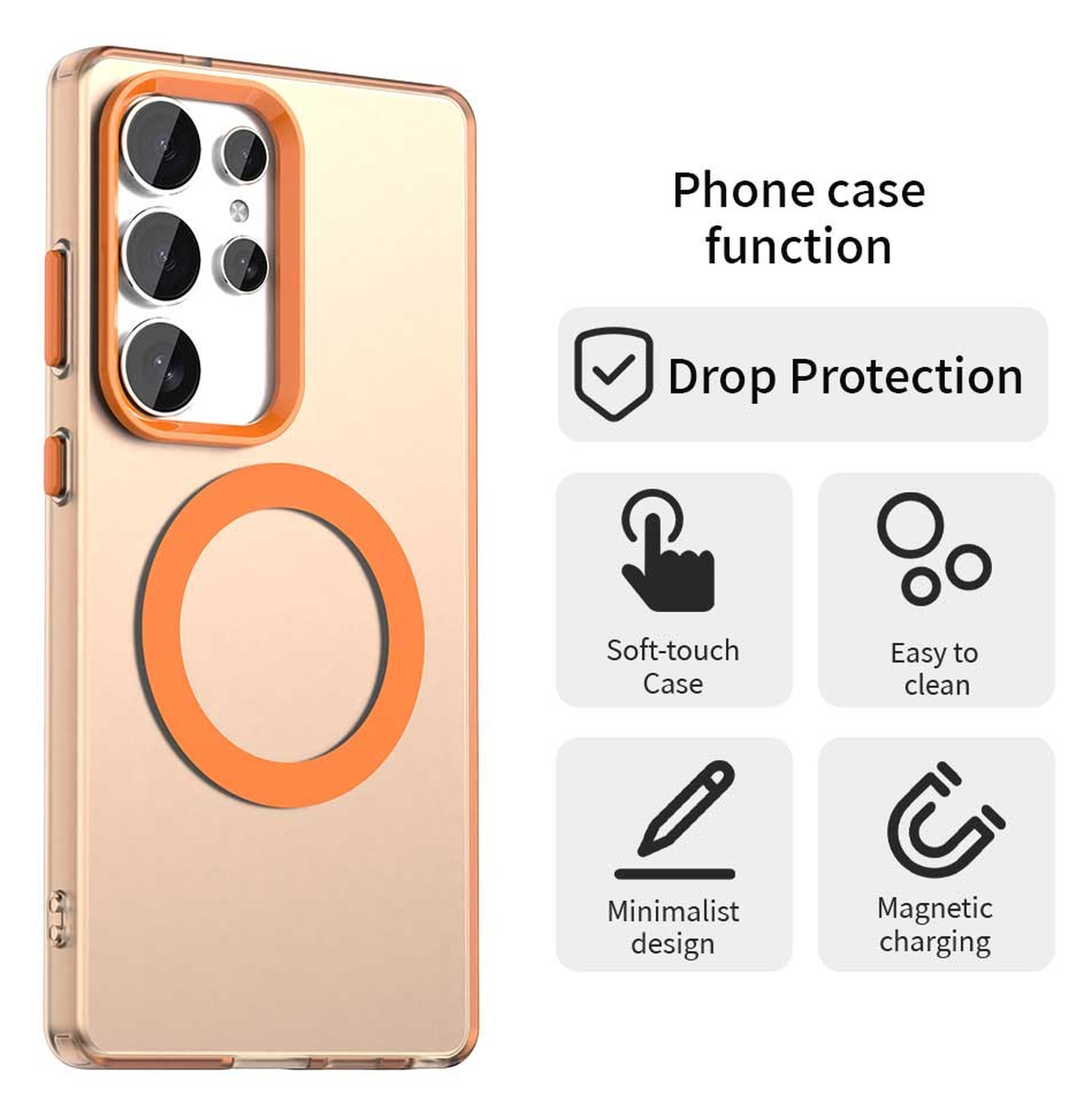 Samsung Galaxy S25 Ultra Hoesje MagSafe Backcover Semi-Transparant & Oranje afbeelding 2