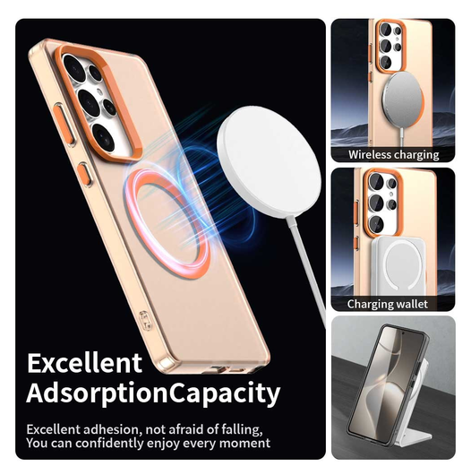 Samsung Galaxy S25 Ultra Hoesje MagSafe Backcover Semi-Transparant & Oranje afbeelding 4