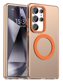 Samsung Galaxy S25 Ultra Hoesje MagSafe Backcover Semi-Transparant & Oranje