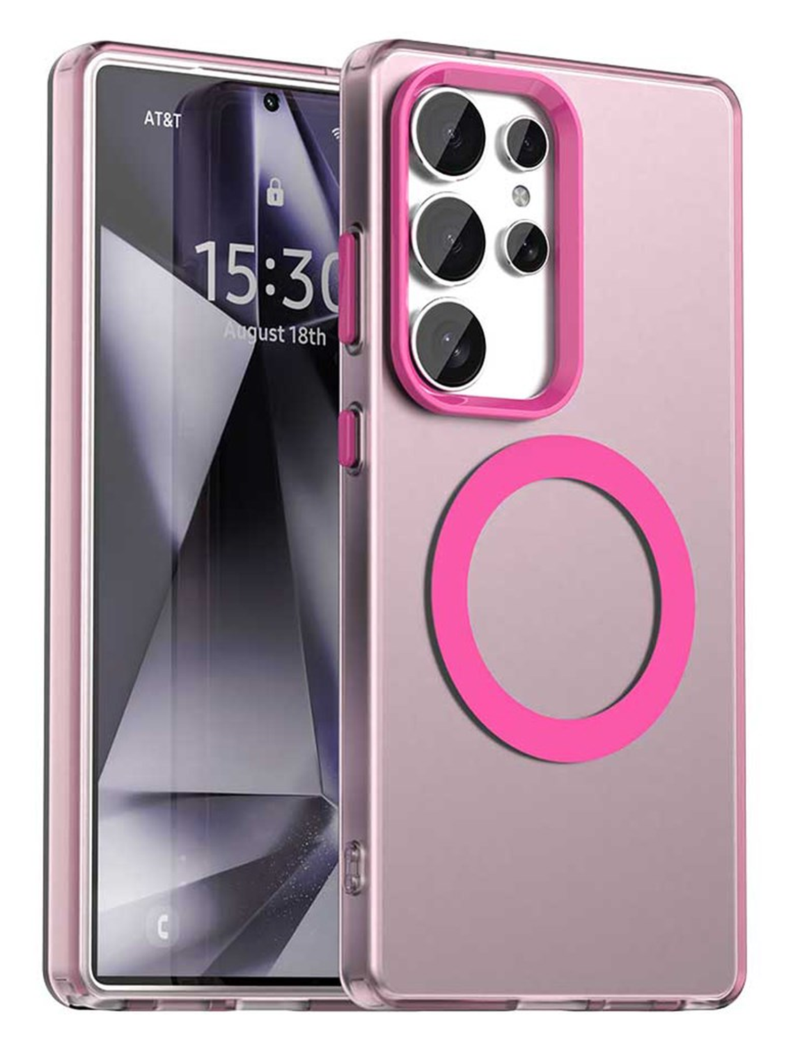 Samsung Galaxy S25 Ultra Hoesje MagSafe Backcover Semi-Transparant & Roze afbeelding 1