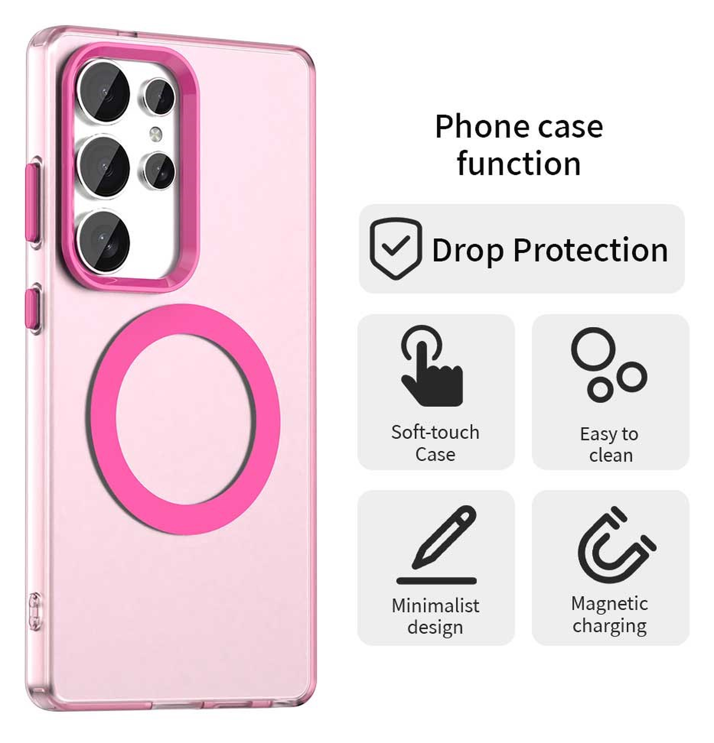 Samsung Galaxy S25 Ultra Hoesje MagSafe Backcover Semi-Transparant & Roze afbeelding 2