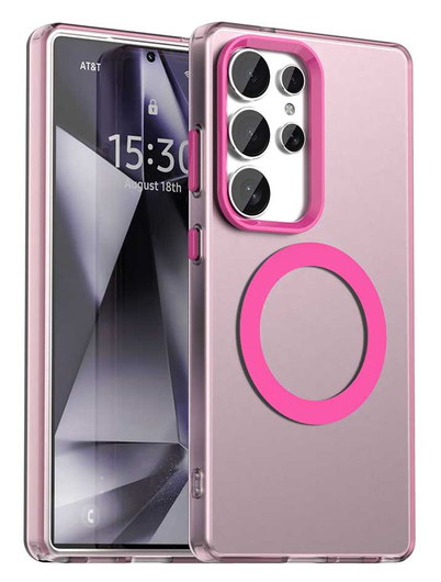 Samsung Galaxy S25 Ultra Hoesje MagSafe Backcover Semi-Transparant & Roze afbeelding 1