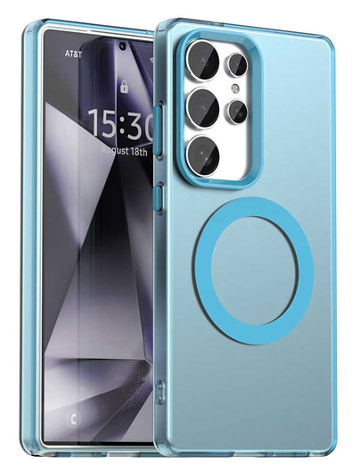 Samsung Galaxy S25 Ultra Hoesje MagSafe Backcover Semi-Transparant & Blauw afbeelding 1