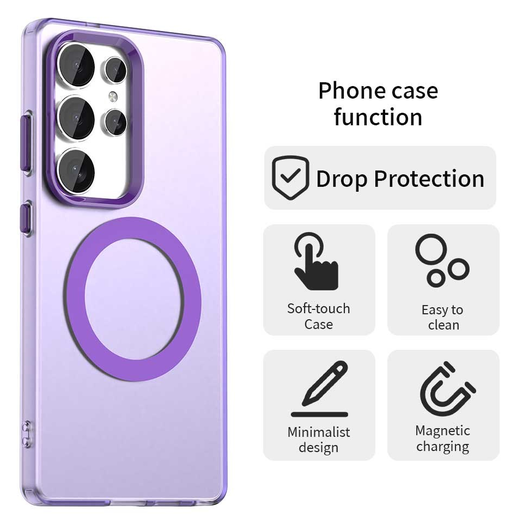 Samsung Galaxy S25 Ultra Hoesje MagSafe Backcover Semi-Transparant & Paars afbeelding 2