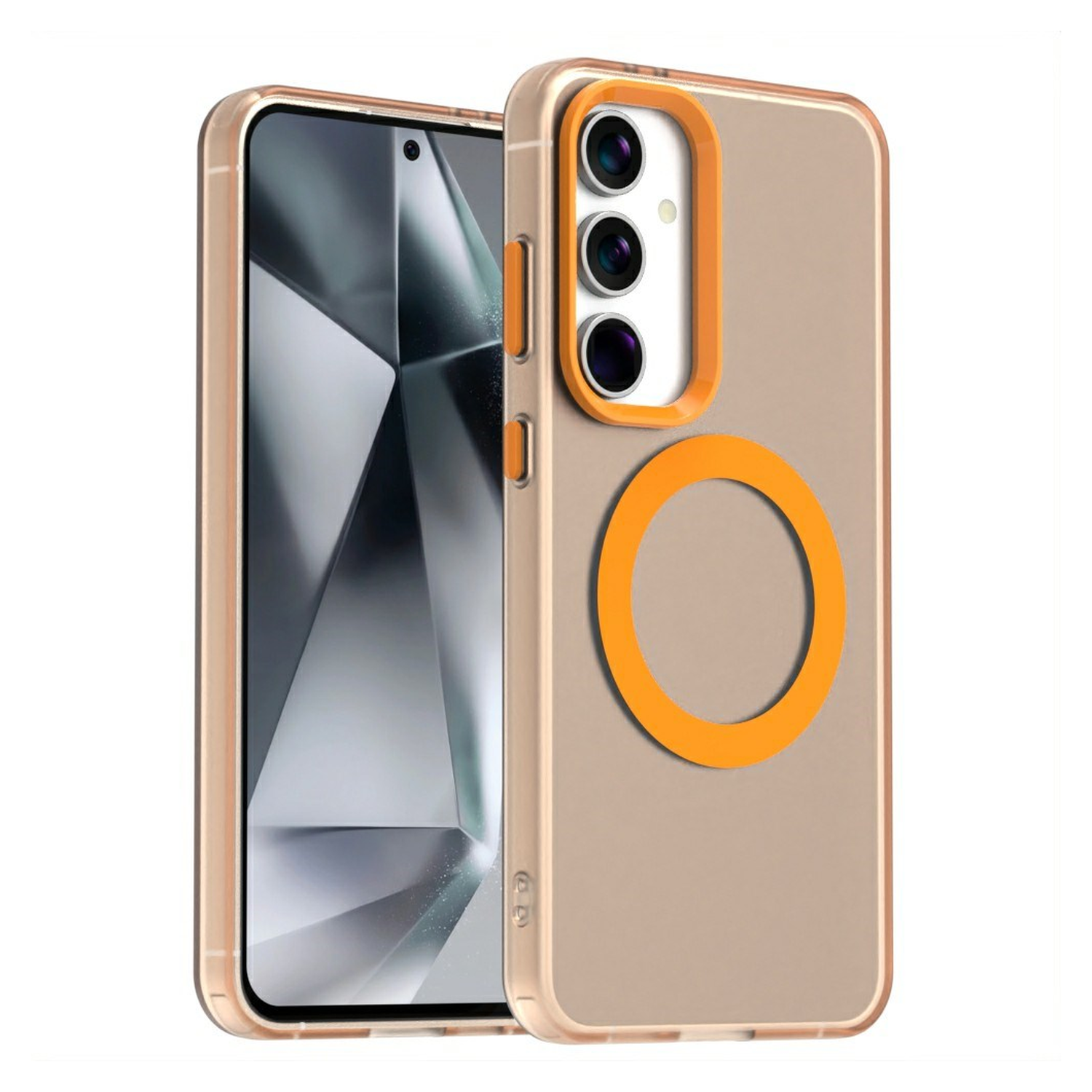 Samsung Galaxy S25 / S24 Hoesje MagSafe Backcover Semi-Transparant & Oranje afbeelding 1